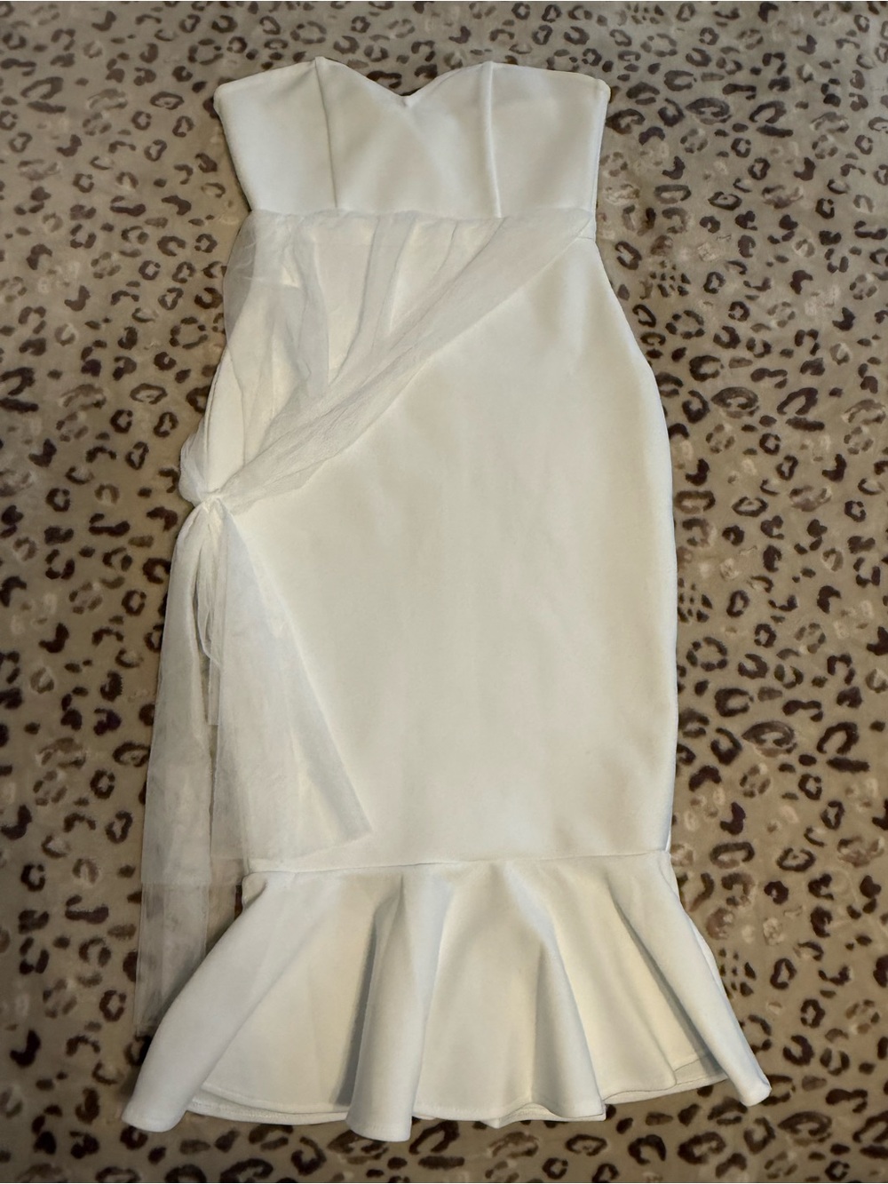Strapless White Mermaid Hem Dress with Sheer Draped Detail